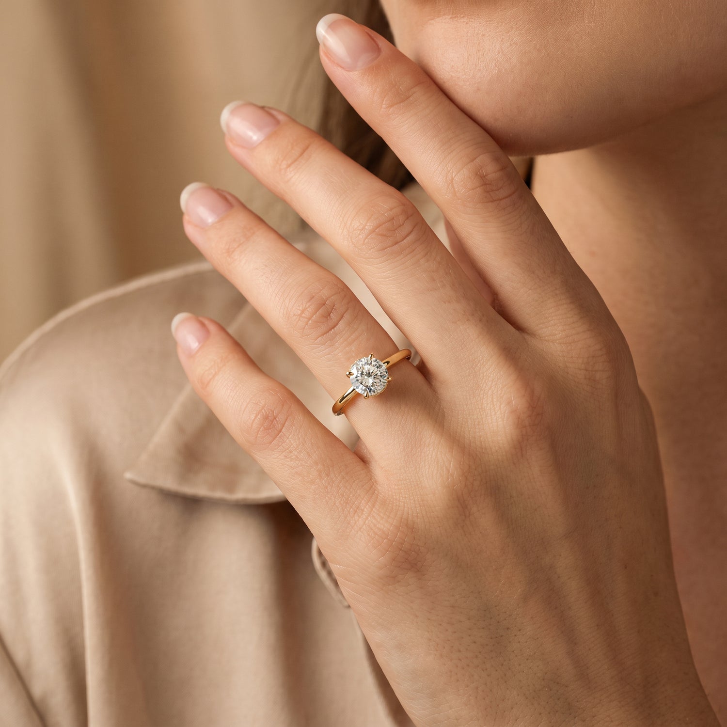 Liana丨Hidden Halo 1CT Round Lab Diamond Ring With Basket Setting - Rings