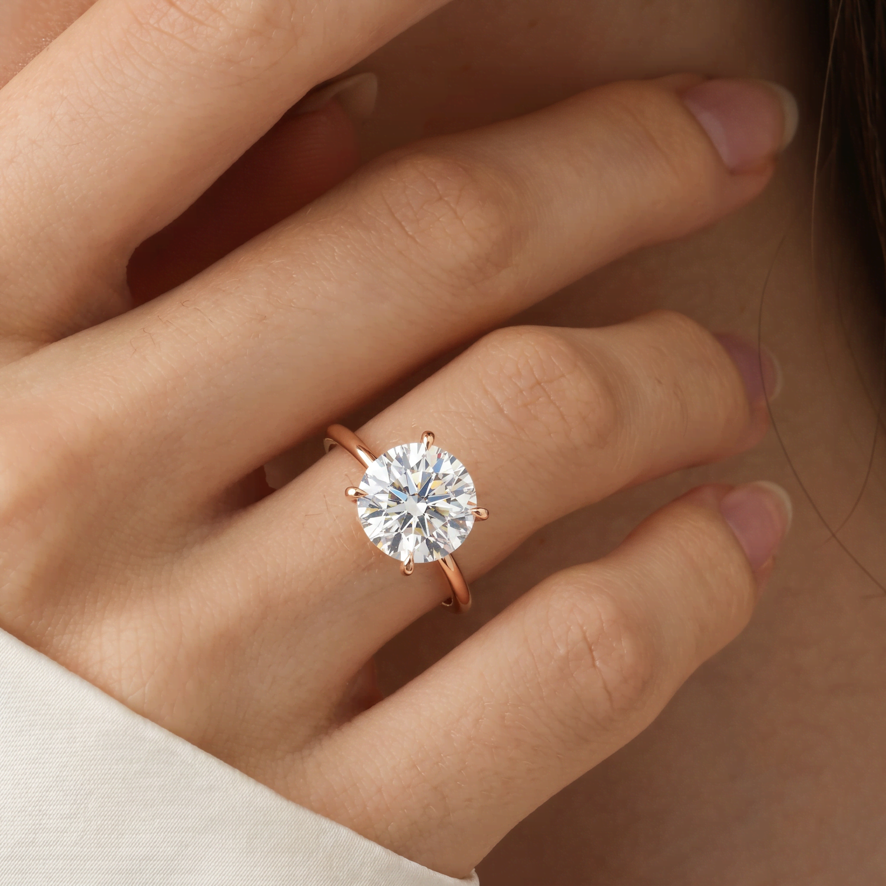Liana丨Hidden Halo 3CT Round Lab Diamond Ring With Basket Setting - Rings
