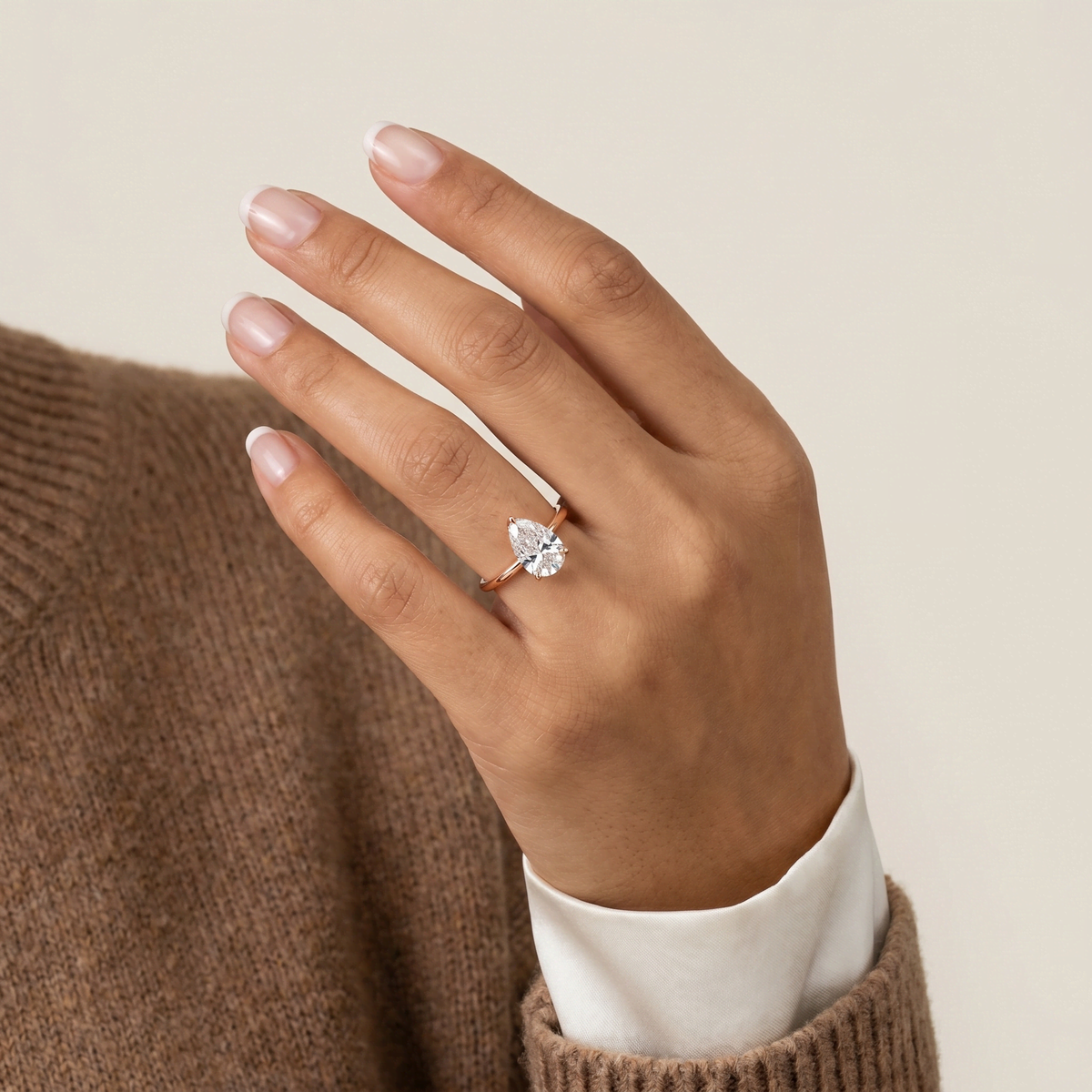 Elora丨Hidden Halo 1CT Pear Lab Diamond Ring with Basket Setting - Rings