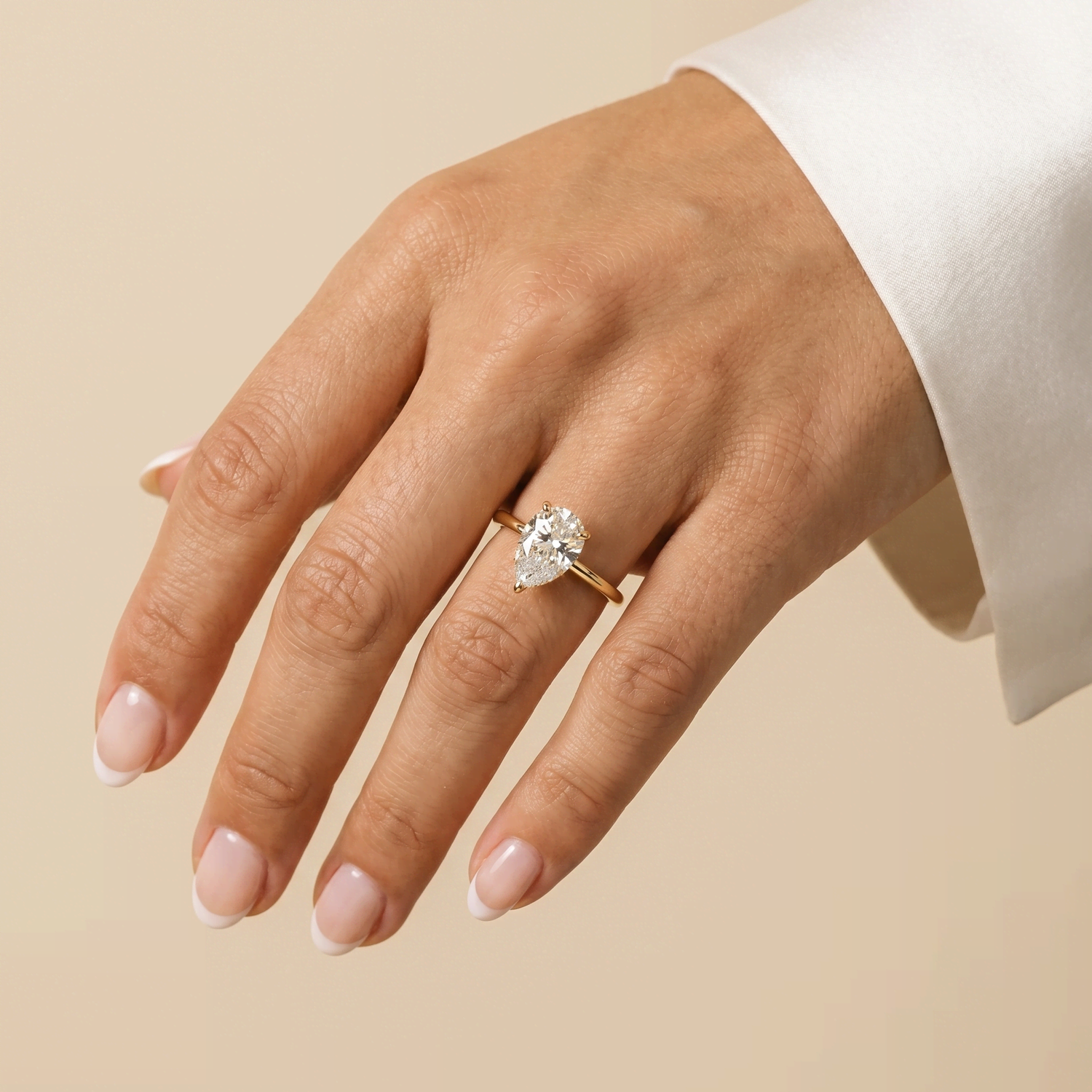 Elora丨Hidden Halo 2CT Pear Lab Diamond Ring with Basket Setting - Rings