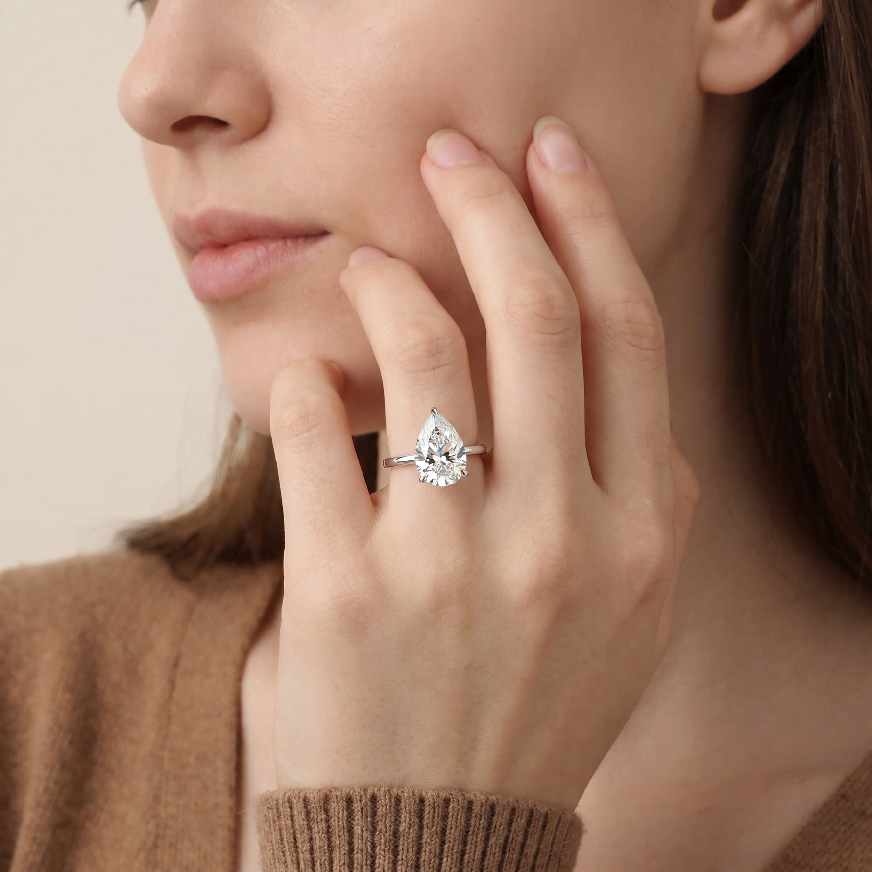 Elora丨Hidden Halo 3CT Pear Lab Diamond Ring with Basket Setting - Rings