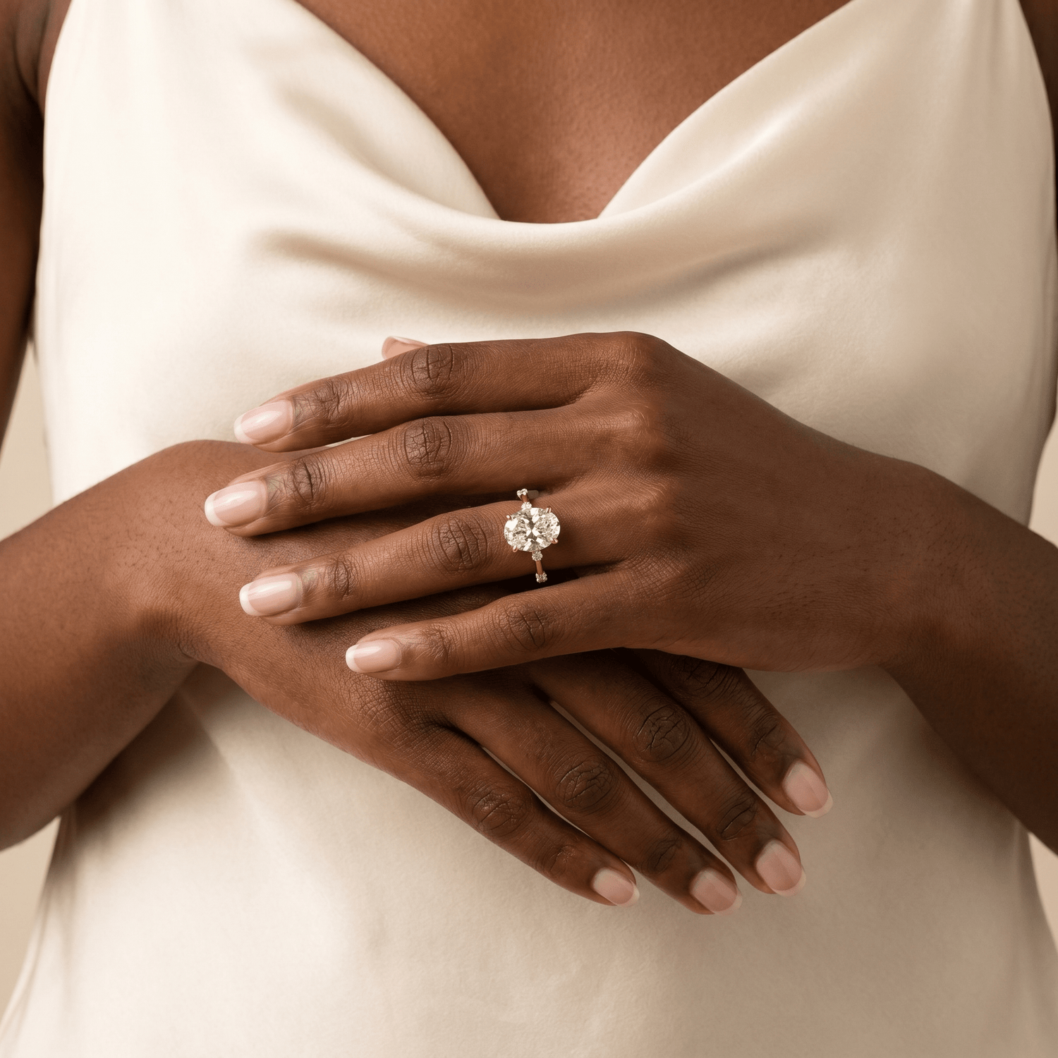 Remy丨Oval Lab Diamond Hidden Halo Engagement Ring with Floating Diamond Accents - Rings