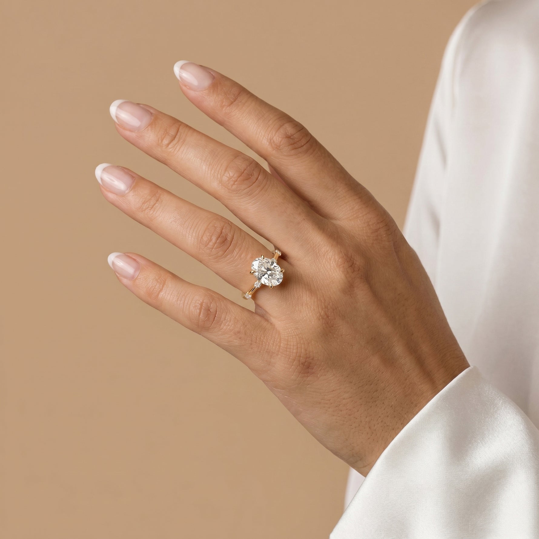 Remy丨Oval Lab Diamond Hidden Halo Engagement Ring with Floating Diamond Accents - Rings