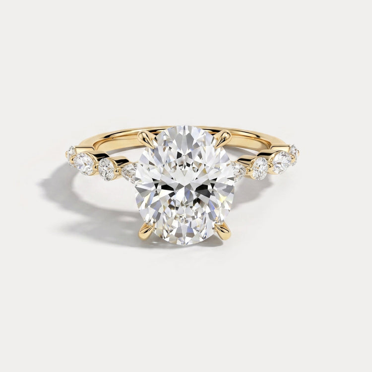 Harlow丨Oval Lab Diamond Engagement Ring with Marquise and Round Accent Diamonds - Rings