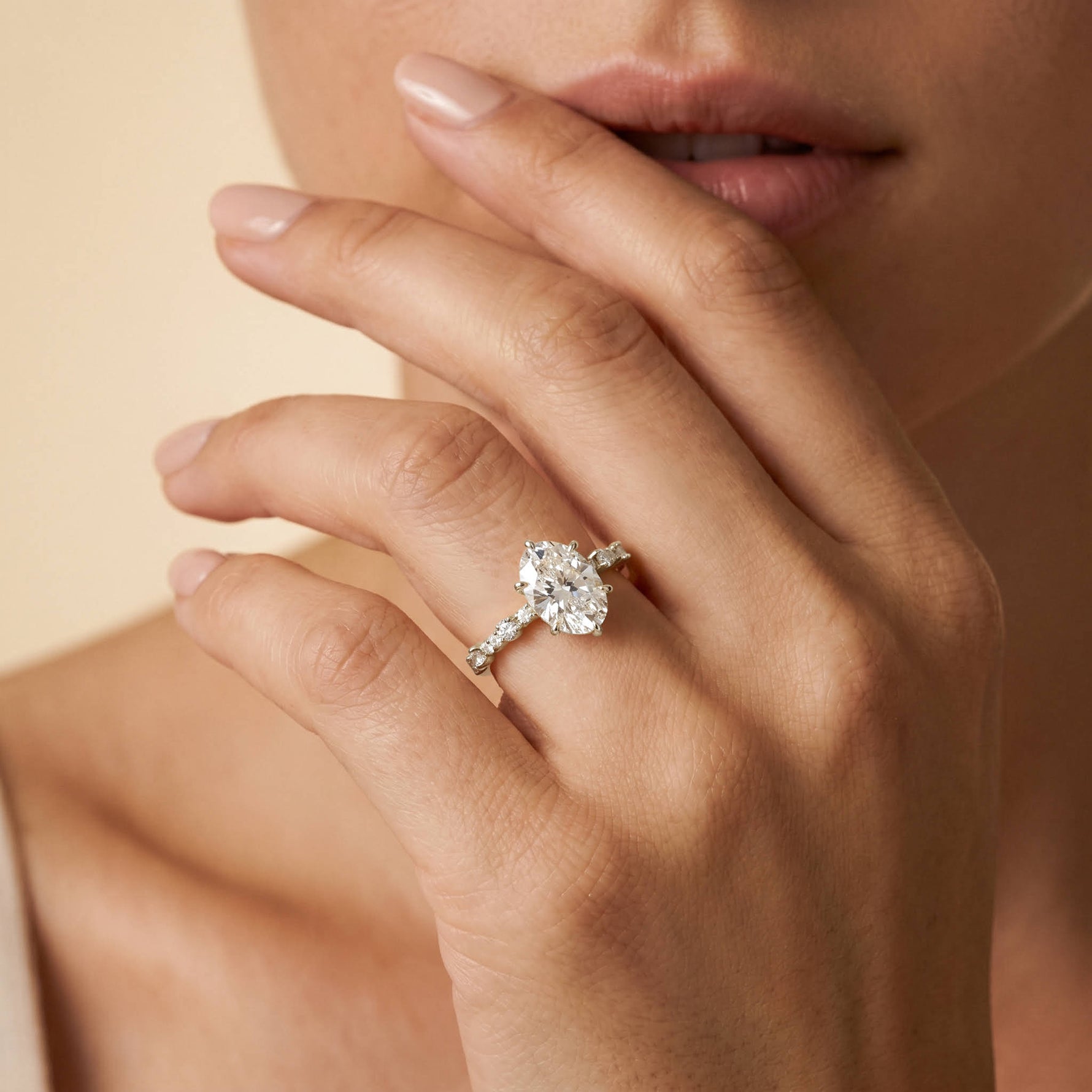 Hannah | Oval Lab Diamond Scalloped Pavé Engagement Ring - Rings