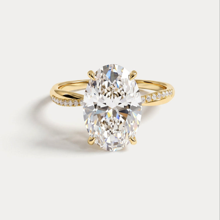 Amara丨3CT Oval Cut Lab Diamond Twisted Engagement Ring In Solid Gold/Platinum - Rings