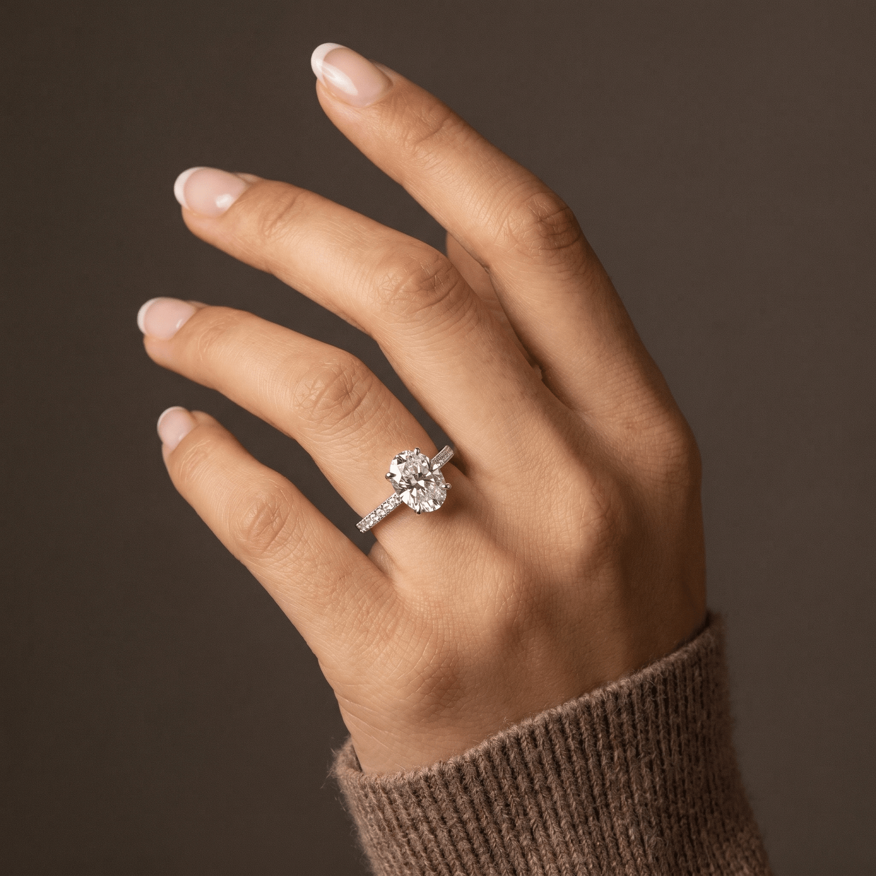 Melina丨Oval Cut Pave Solitaire 1CT Lab Grown Engagement Ring - Rings