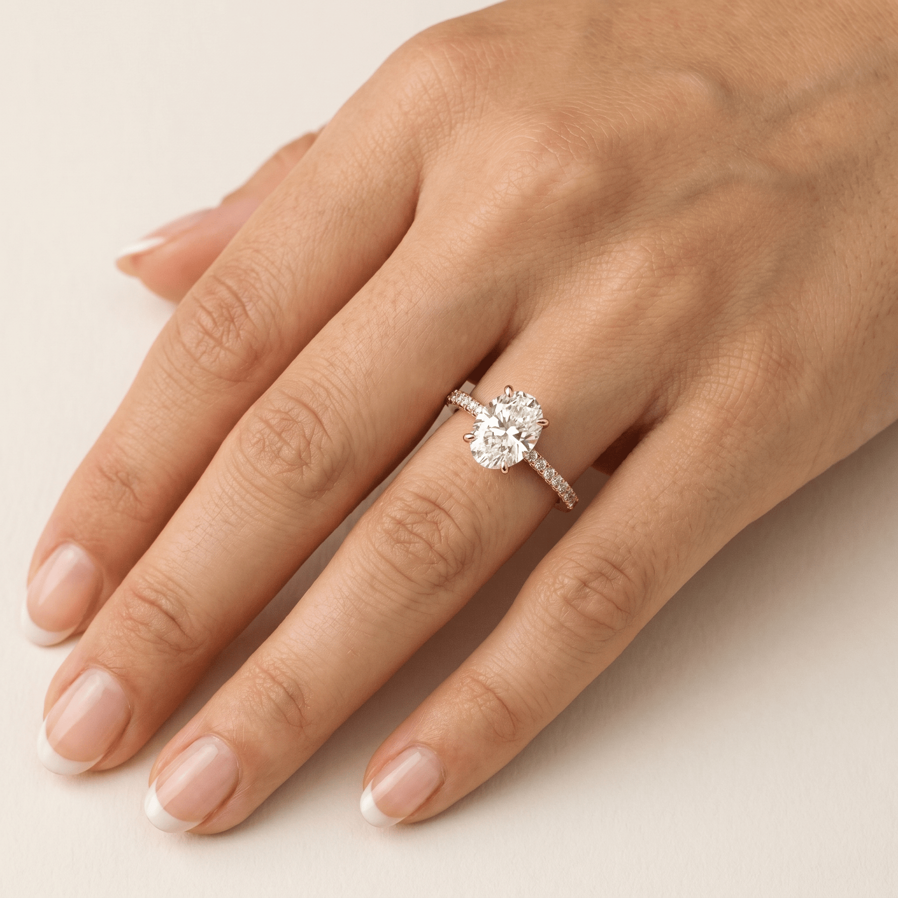 Melina丨Oval Cut Pave Solitaire 1CT Lab Grown Engagement Ring - Rings