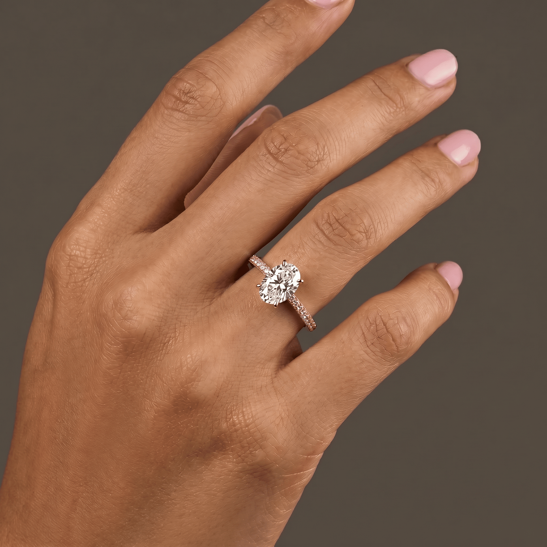 Melina丨Oval Cut Pave Solitaire 1CT Lab Grown Engagement Ring - Rings
