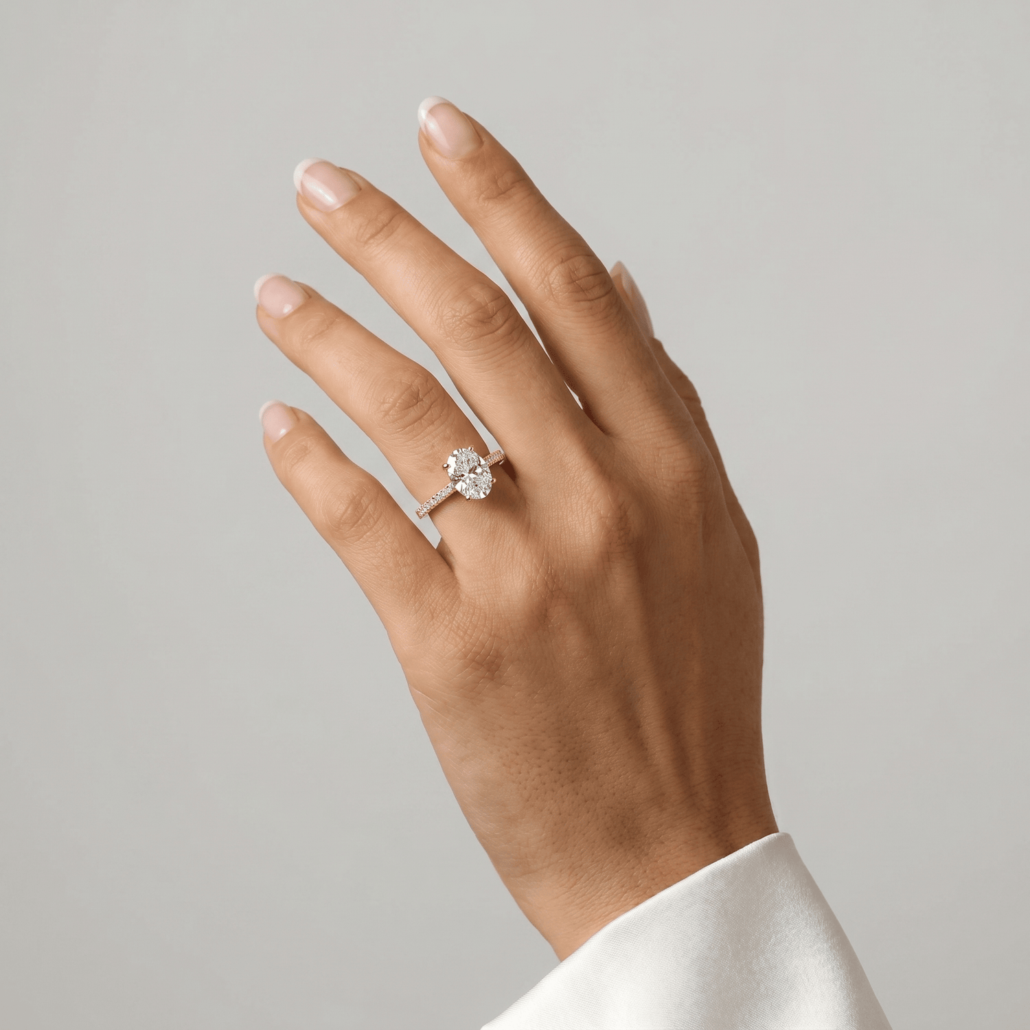 Melina丨Oval Cut Pave Solitaire 1CT Lab Grown Engagement Ring - Rings