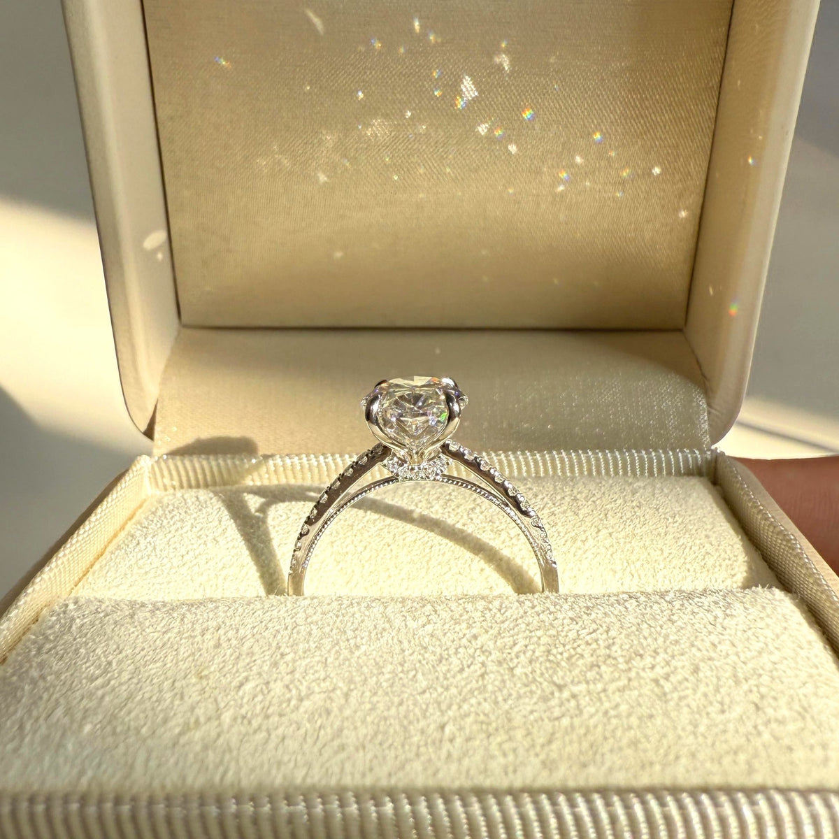 Melina丨Oval Cut Pave Solitaire 3CT Lab Grown Engagement Ring - Rings