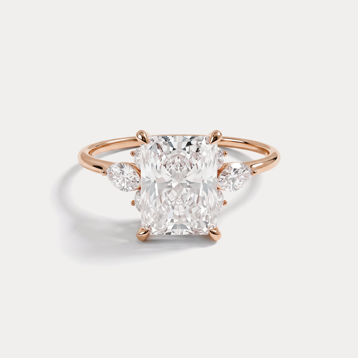 Colette丨Radiant Lab Diamond Split Shank Engagement Ring with Marquise & Round Accents - Rings