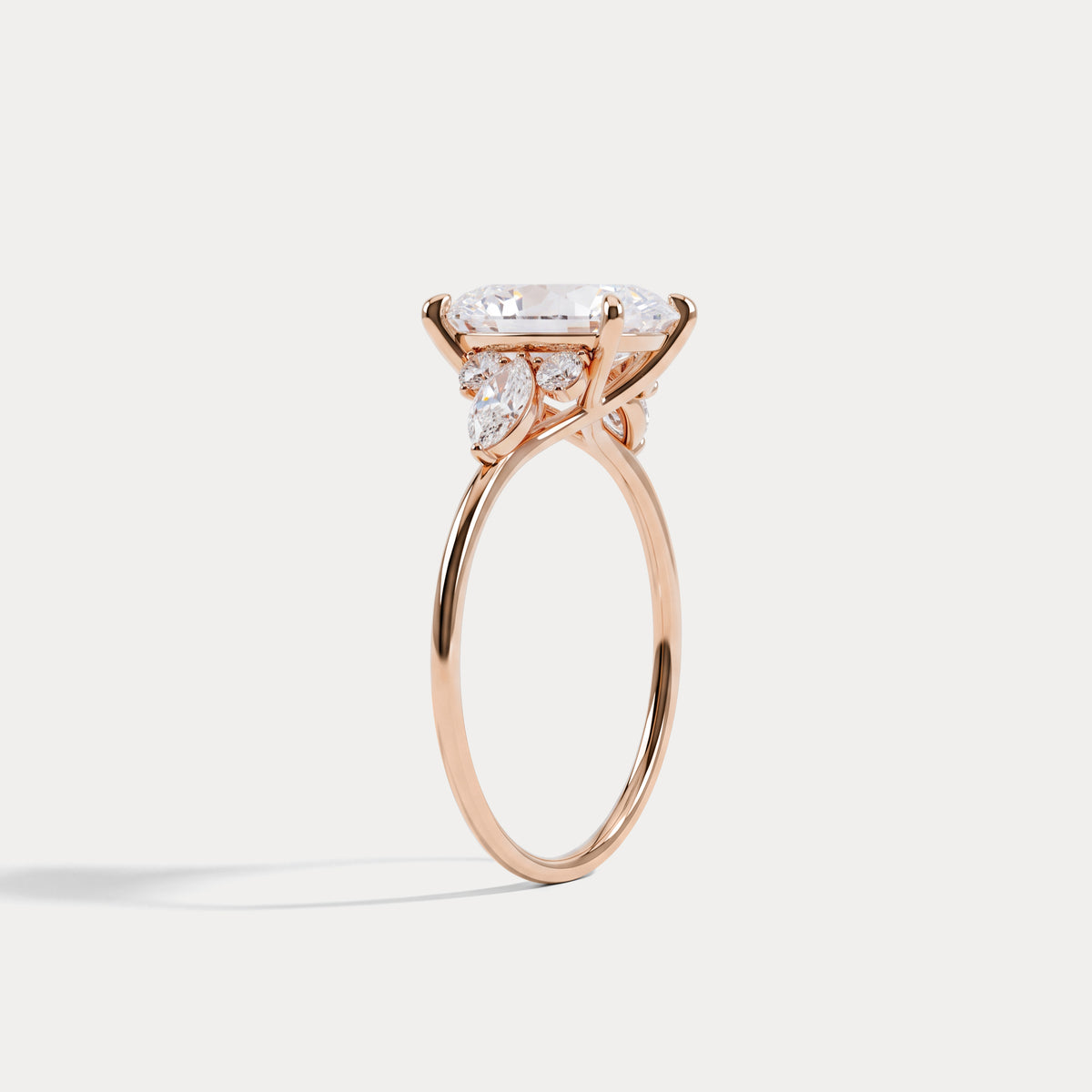 Colette丨Radiant Lab Diamond Split Shank Engagement Ring with Marquise & Round Accents - Rings