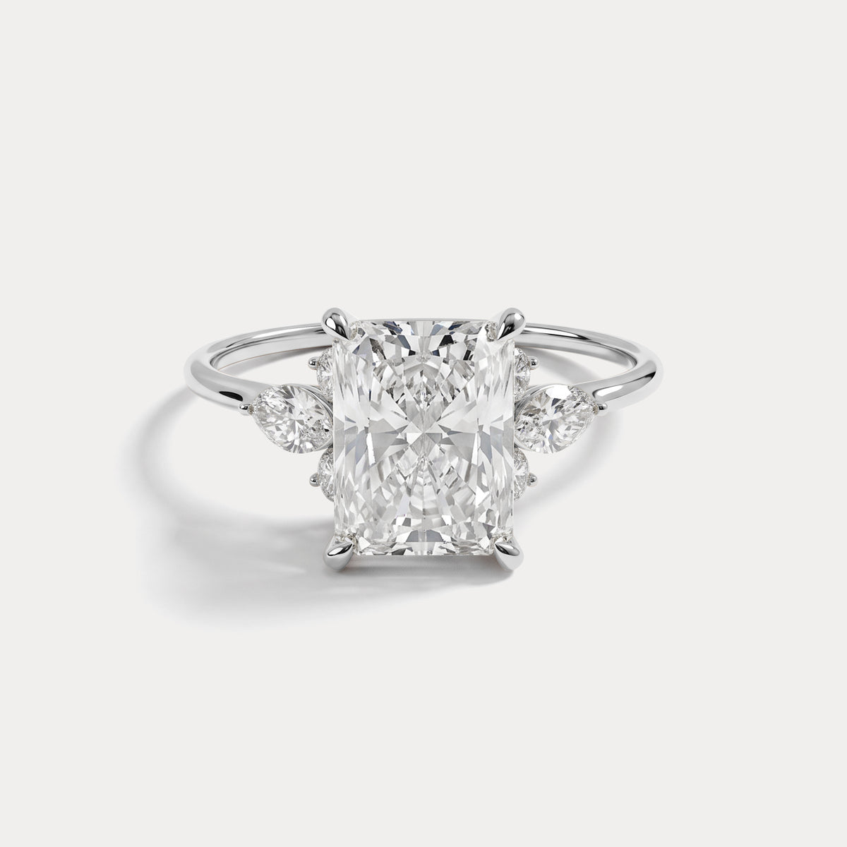 Colette丨Radiant Lab Diamond Split Shank Engagement Ring with Marquise & Round Accents - Rings