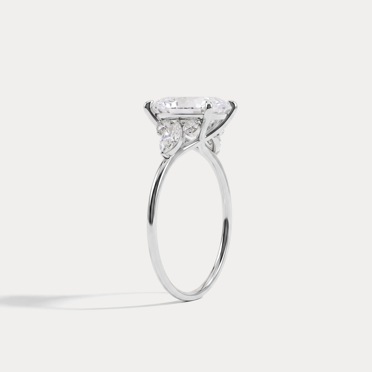 Colette丨Radiant Lab Diamond Split Shank Engagement Ring with Marquise & Round Accents - Rings