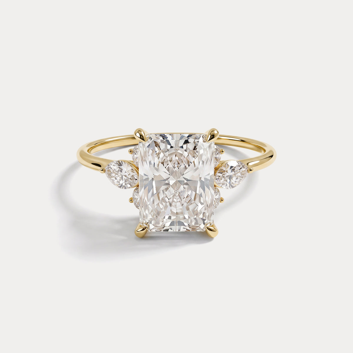 Colette丨Radiant Lab Diamond Split Shank Engagement Ring with Marquise & Round Accents - Rings