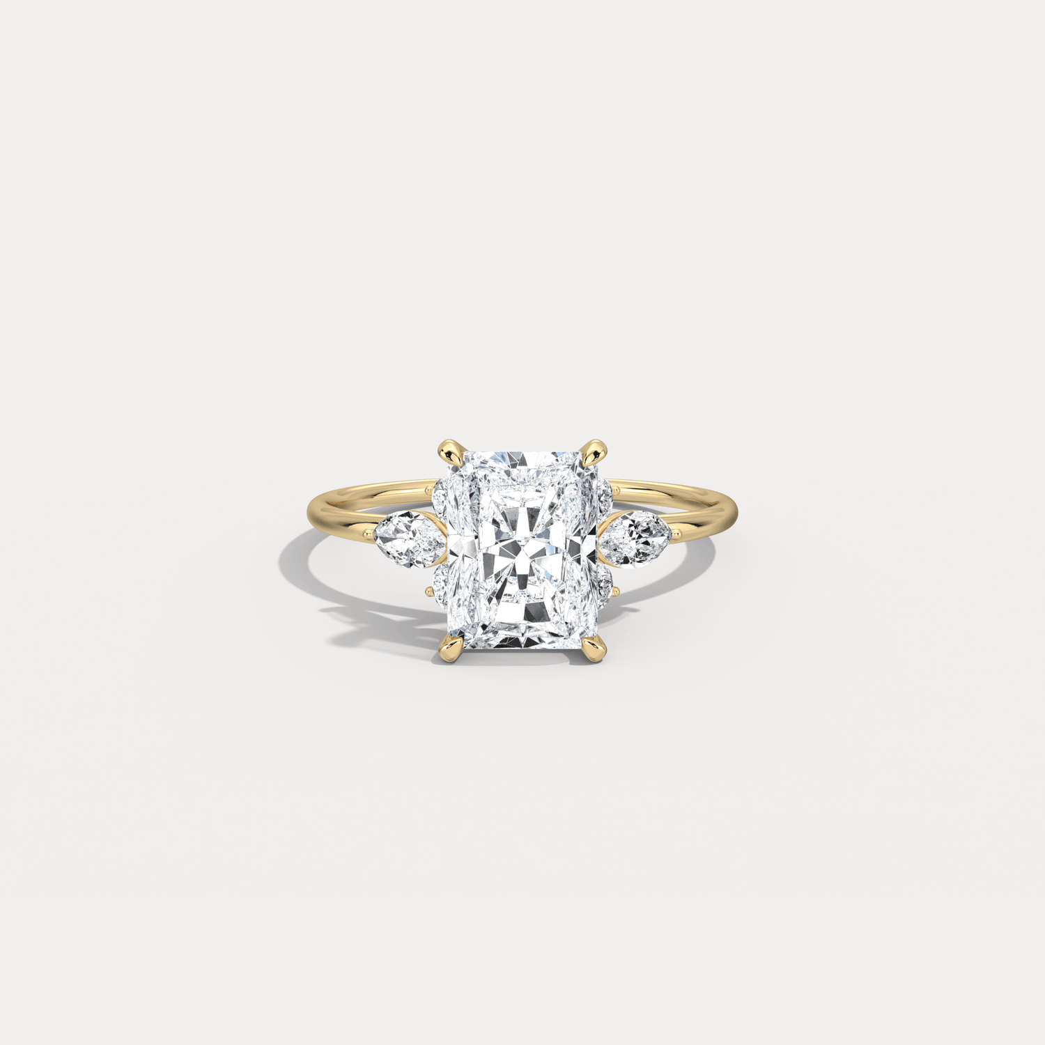 Colette丨Radiant Lab Diamond Split Shank Engagement Ring with Marquise & Round Accents - Rings