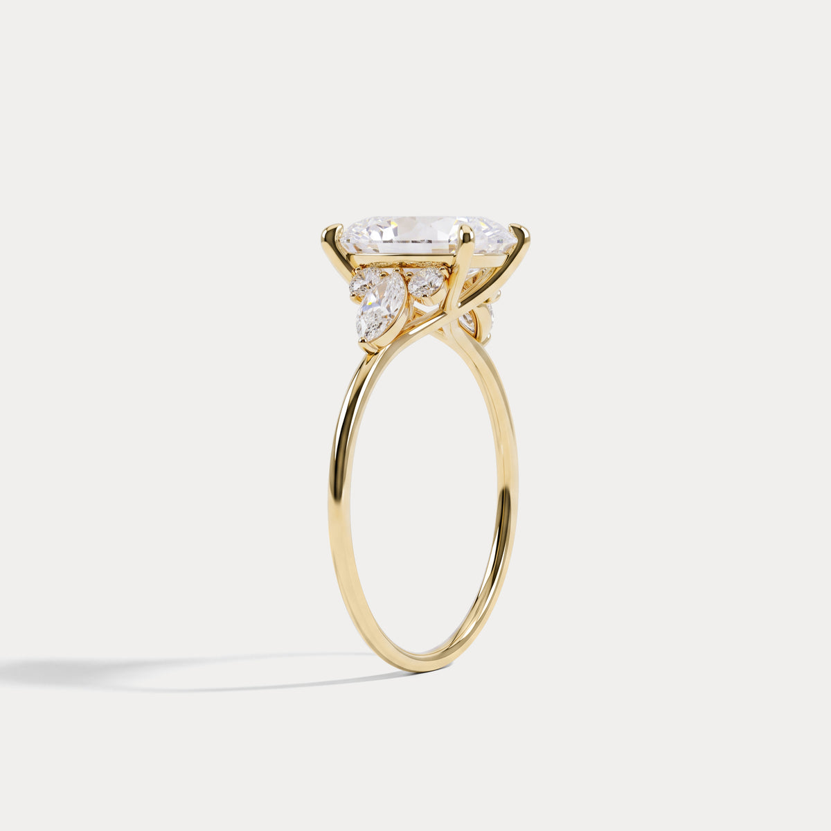 Colette丨Radiant Lab Diamond Split Shank Engagement Ring with Marquise & Round Accents - Rings