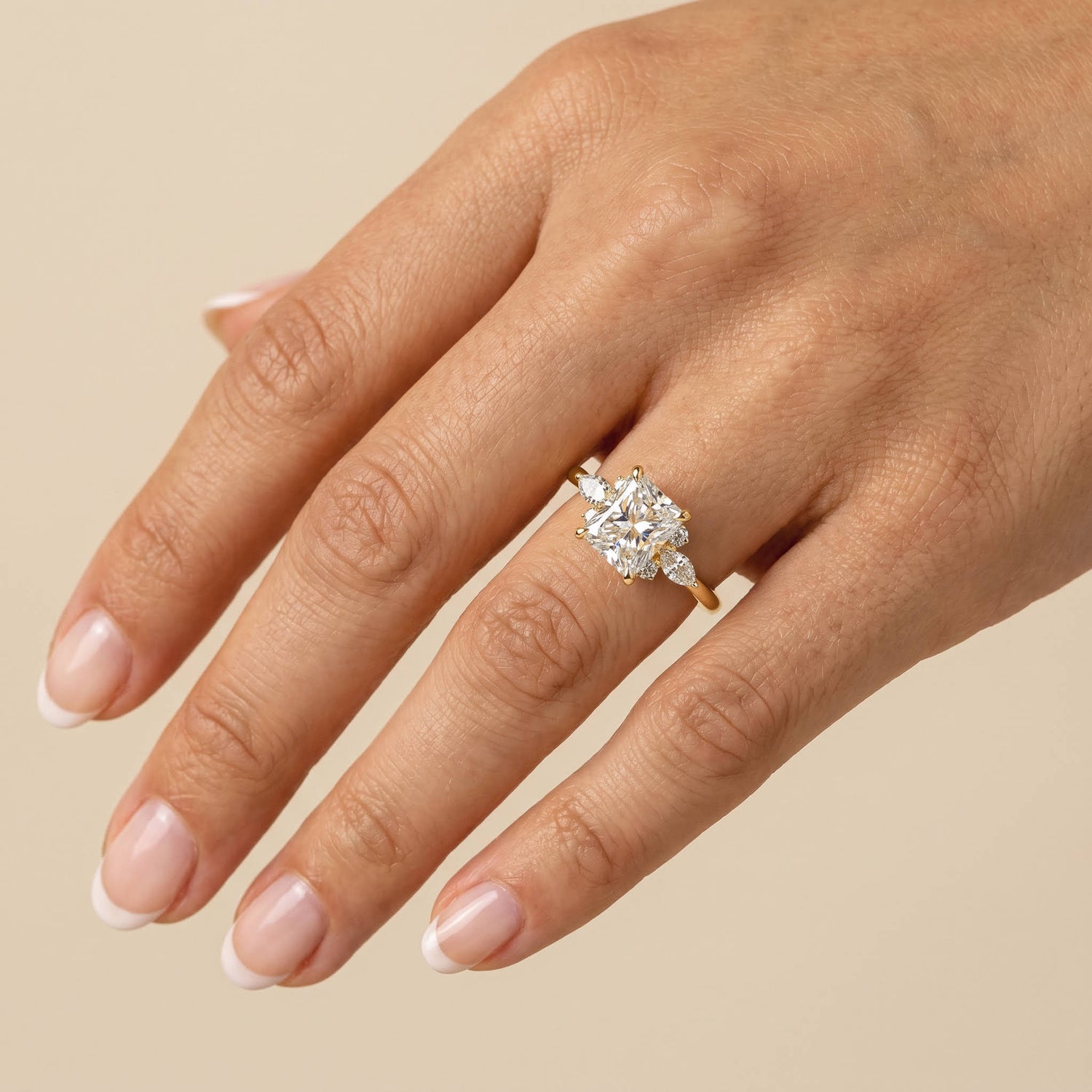 Colette丨Radiant Lab Diamond Split Shank Engagement Ring with Marquise & Round Accents - Rings