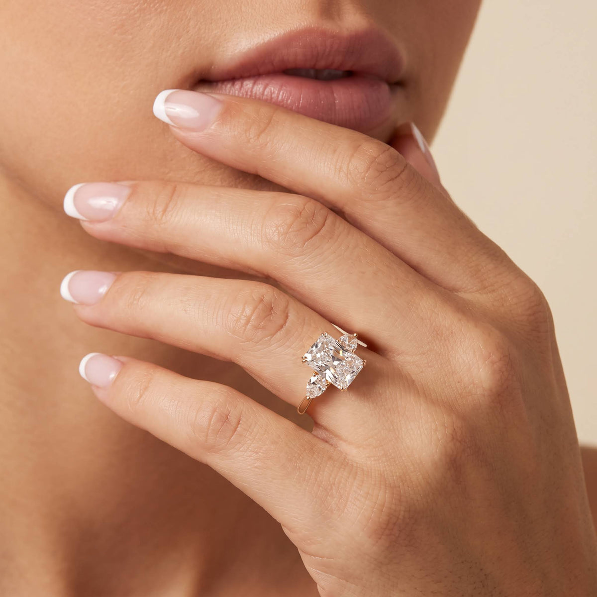 Dahlia丨2CT Radiant Cut Lab Diamond Three Stone Engagement Ring In 14K Solid Gold/Platinum - Rings
