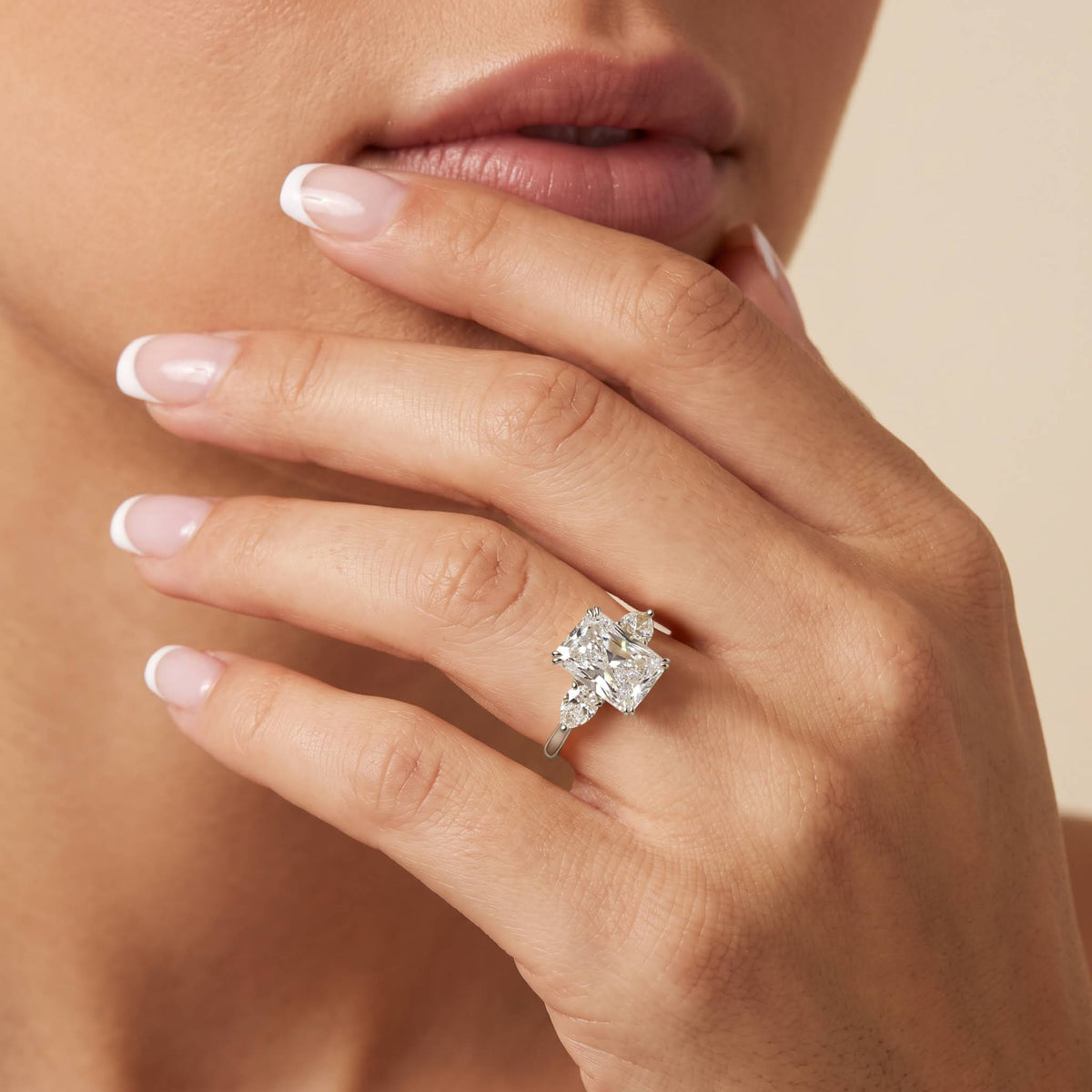 Dahlia丨2CT Radiant Cut Lab Diamond Three Stone Engagement Ring In 14K Solid Gold/Platinum - Rings