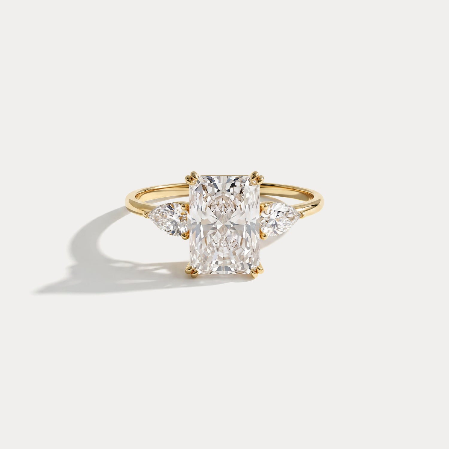 Dahlia丨2CT Radiant Cut Lab Diamond Three Stone Engagement Ring In 14K Solid Gold/Platinum - Rings