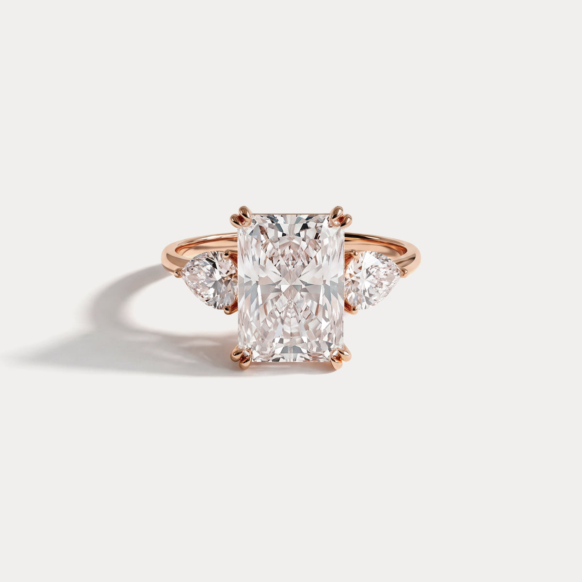 Dahlia丨3CT Radiant Cut Lab Diamond Three Stone Engagement Ring In 14K Solid Gold/Platinum - Rings