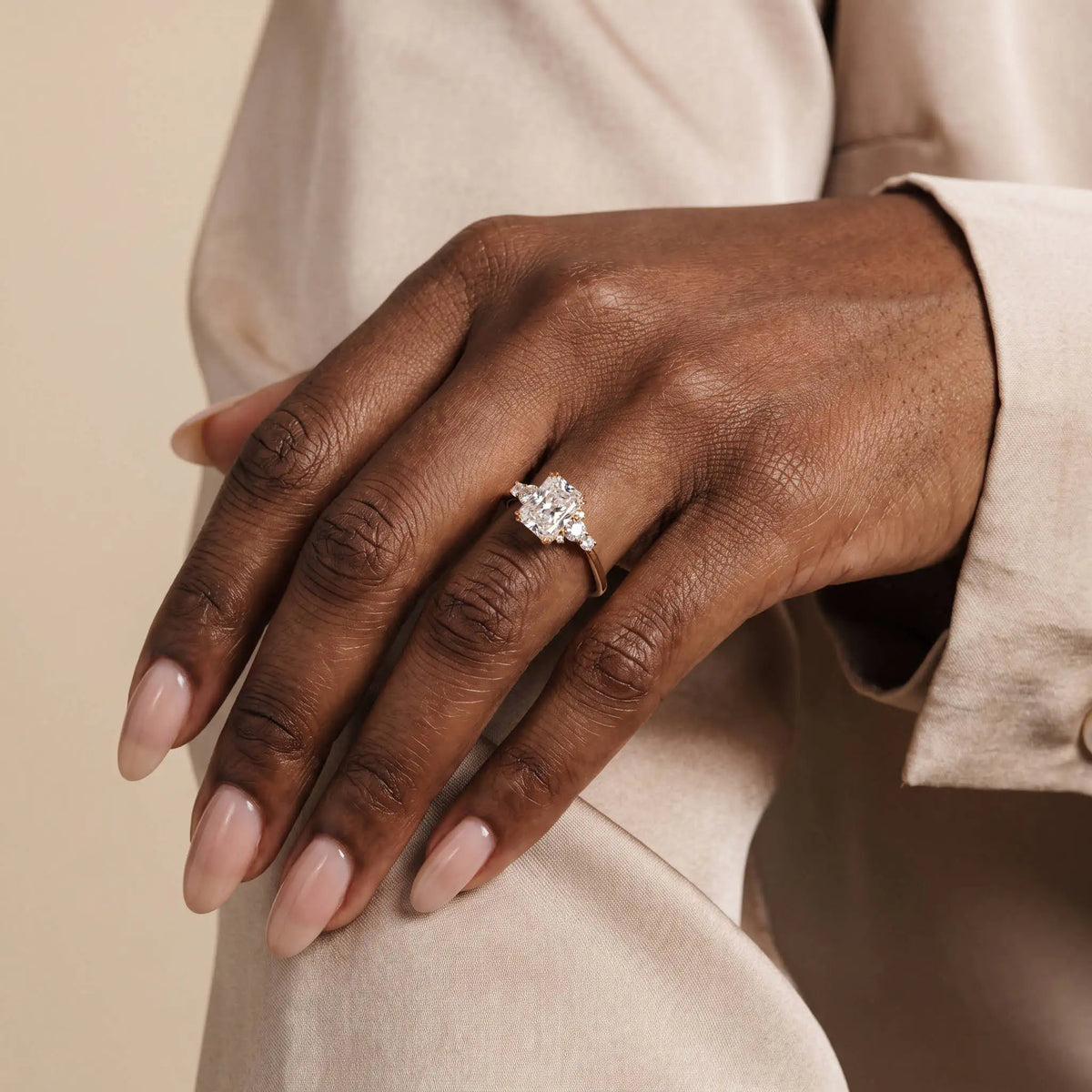 Serene丨1CT Radiant Cut Lab Diamond Side Stone Engagement Ring - Rings