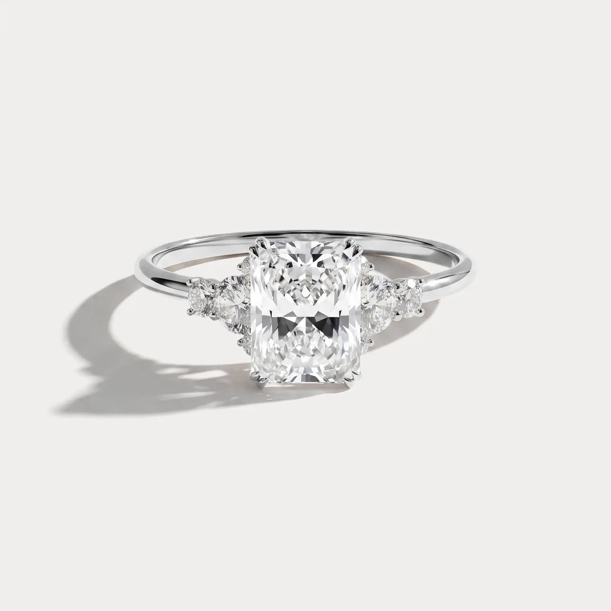 Serene丨1CT Radiant Cut Lab Diamond Side Stone Engagement Ring - Rings