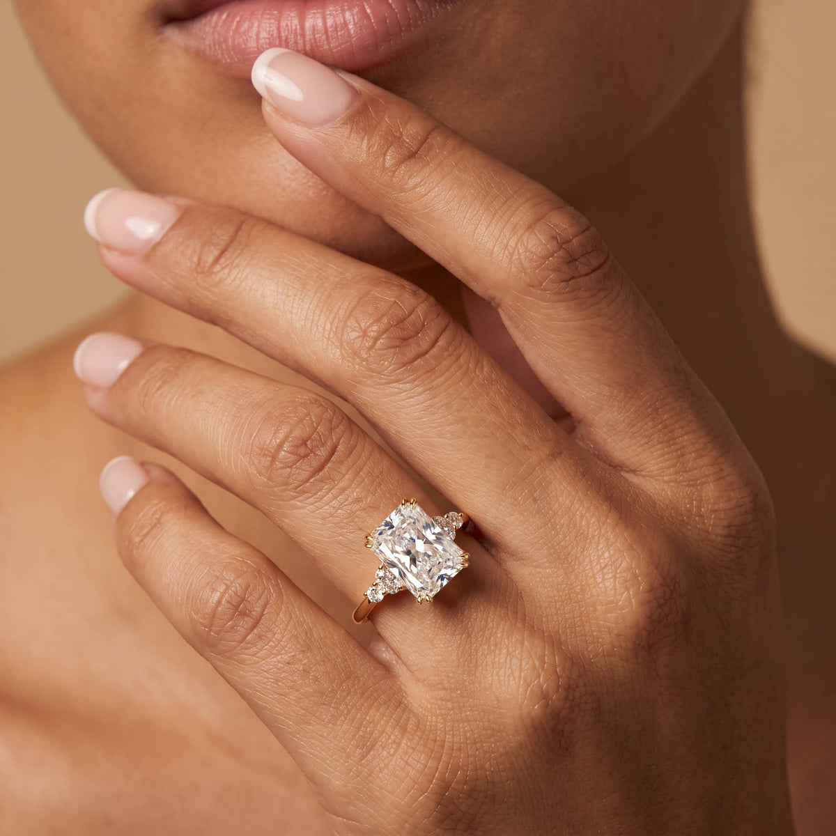 Serene丨3CT Radiant Cut Lab Diamond Side Stone Engagement Ring - Rings