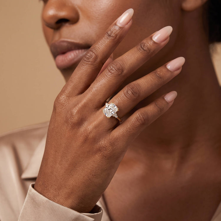 Serene丨3CT Radiant Cut Lab Diamond Side Stone Engagement Ring - Rings