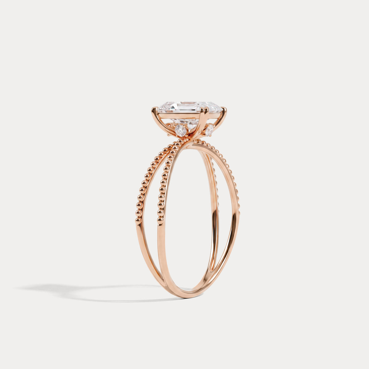 Callie丨1CT Radiant Cut Lab Diamond Milgrain Hidden Halo Engagement Ring - Rings