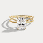 Callie丨2CT Radiant Cut Lab Diamond Milgrain Hidden Halo Engagement Ring - Rings