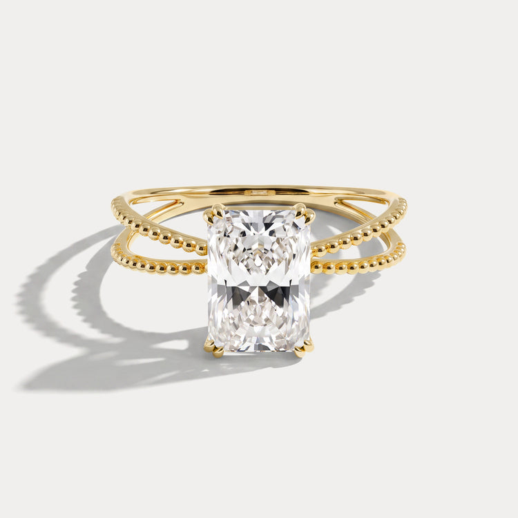 Callie丨2CT Radiant Cut Lab Diamond Milgrain Hidden Halo Engagement Ring - Rings