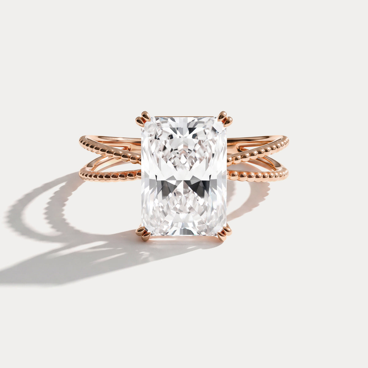 Callie丨3CT Radiant Cut Lab Diamond Milgrain Hidden Halo Engagement Ring - Rings