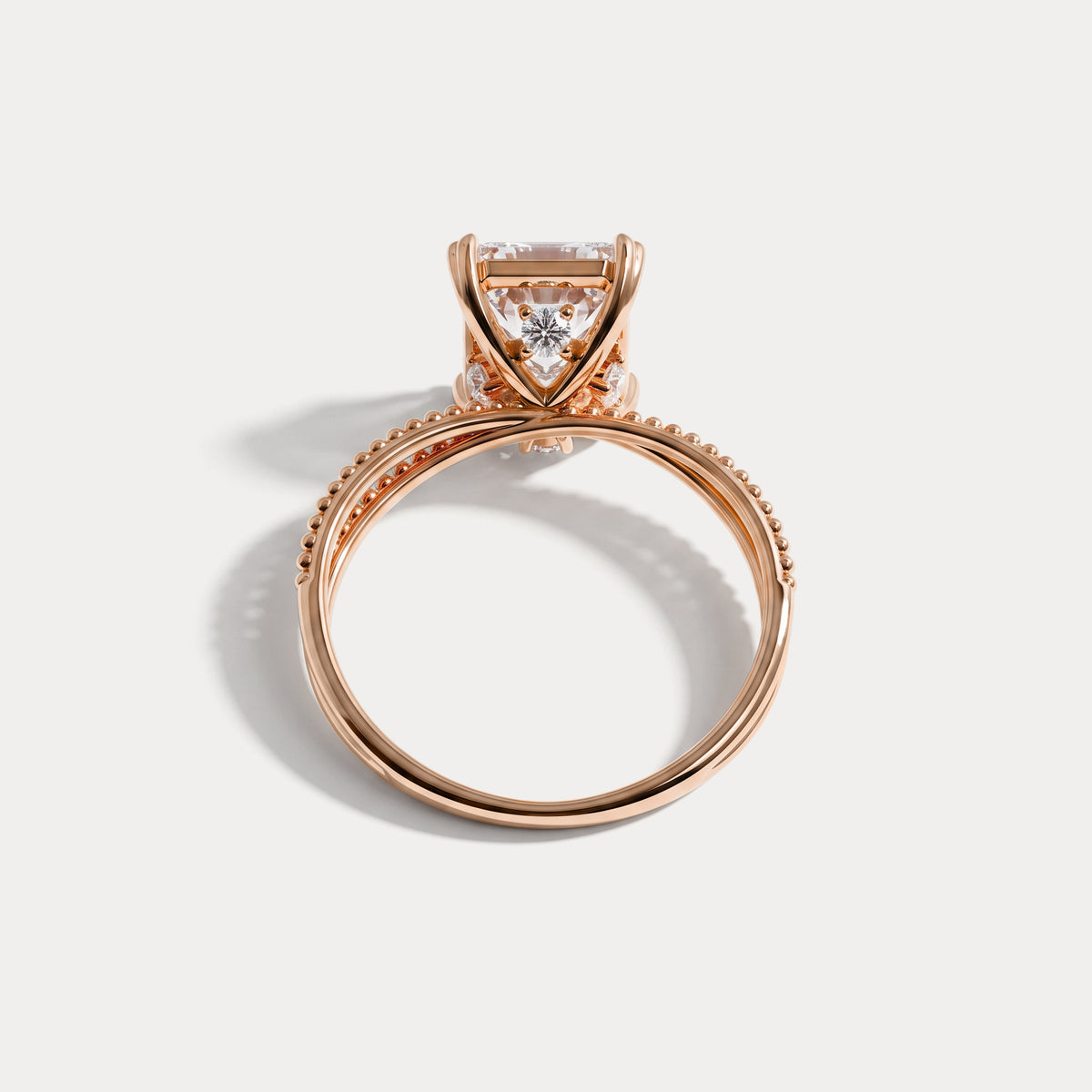 Callie丨3CT Radiant Cut Lab Diamond Milgrain Hidden Halo Engagement Ring - Rings
