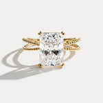 Callie丨3CT Radiant Cut Lab Diamond Milgrain Hidden Halo Engagement Ring - Rings