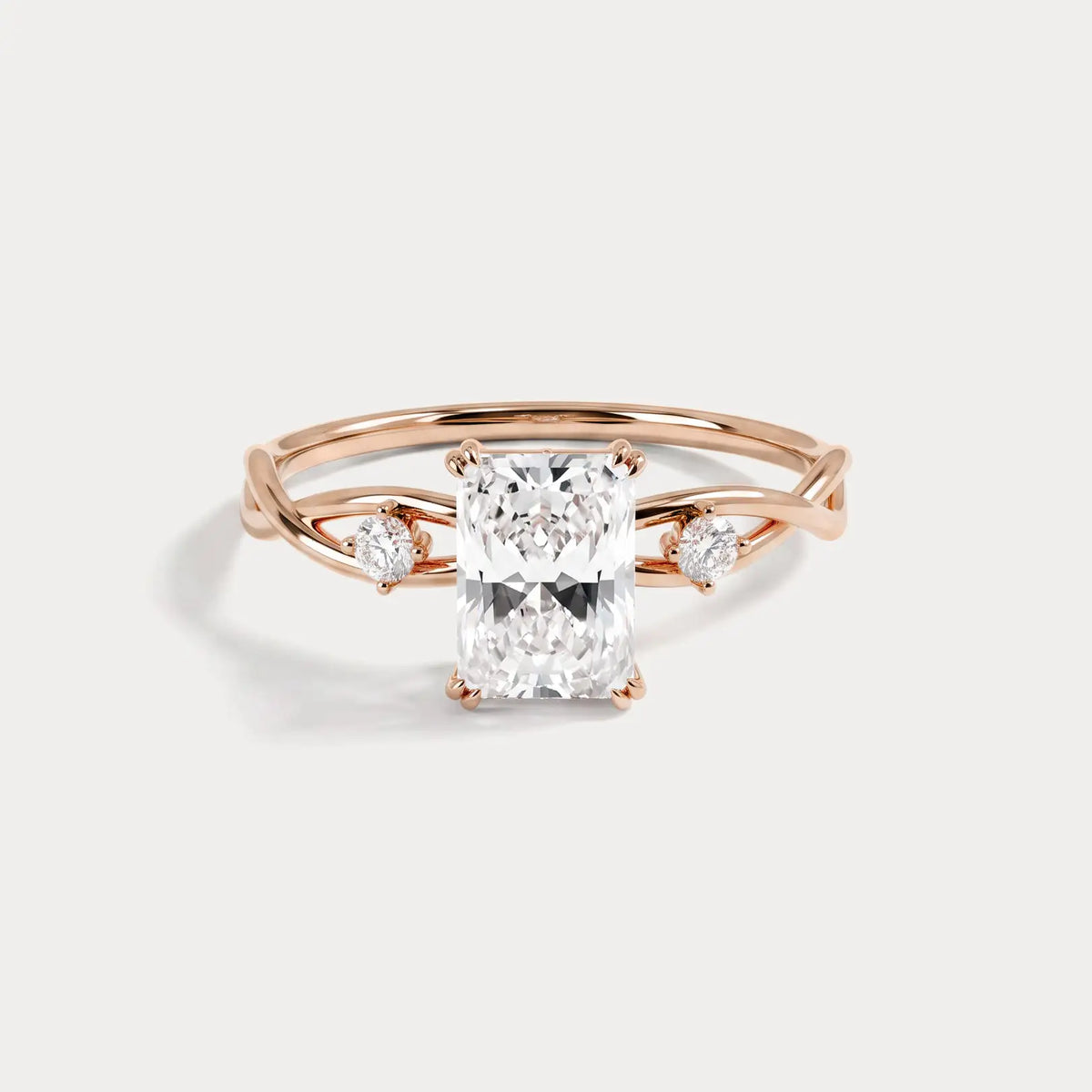 Amira丨1CT Radiant Cut Lab Diamond Twisted Three Stones Engagement Ring - Rings
