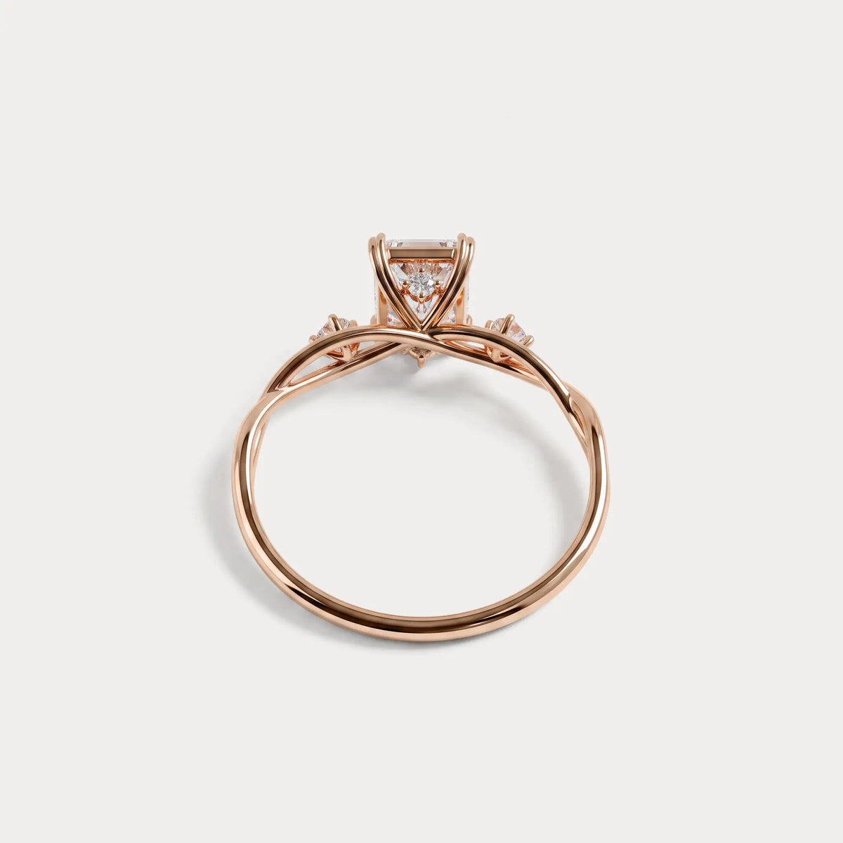 Amira丨1CT Radiant Cut Lab Diamond Twisted Three Stones Engagement Ring - Rings
