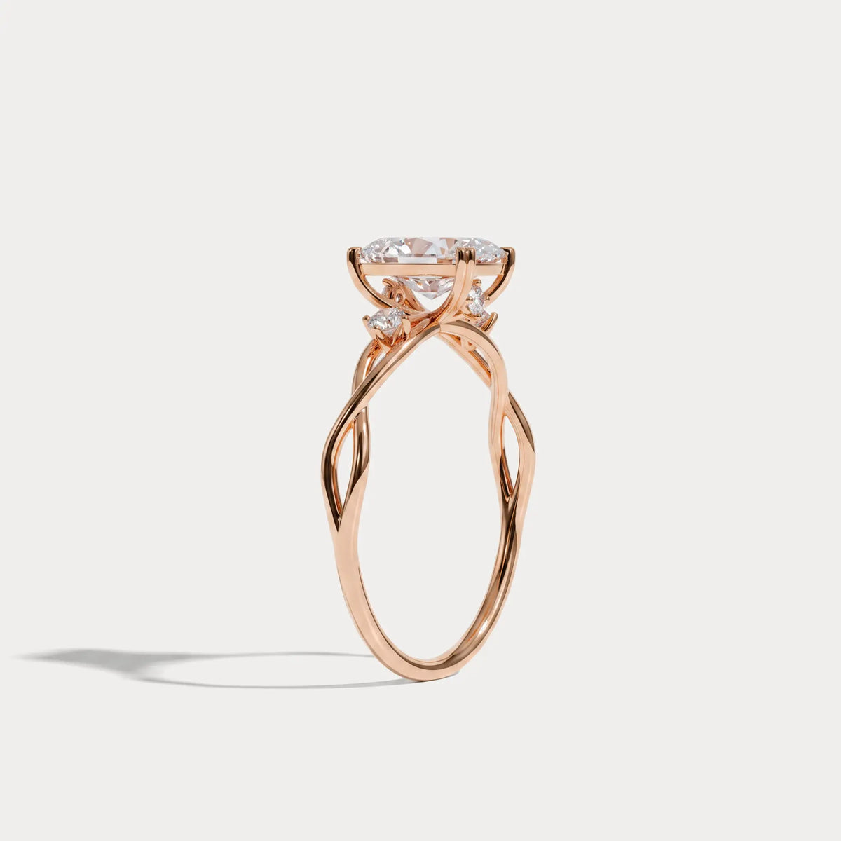 Amira丨1CT Radiant Cut Lab Diamond Twisted Three Stones Engagement Ring - Rings