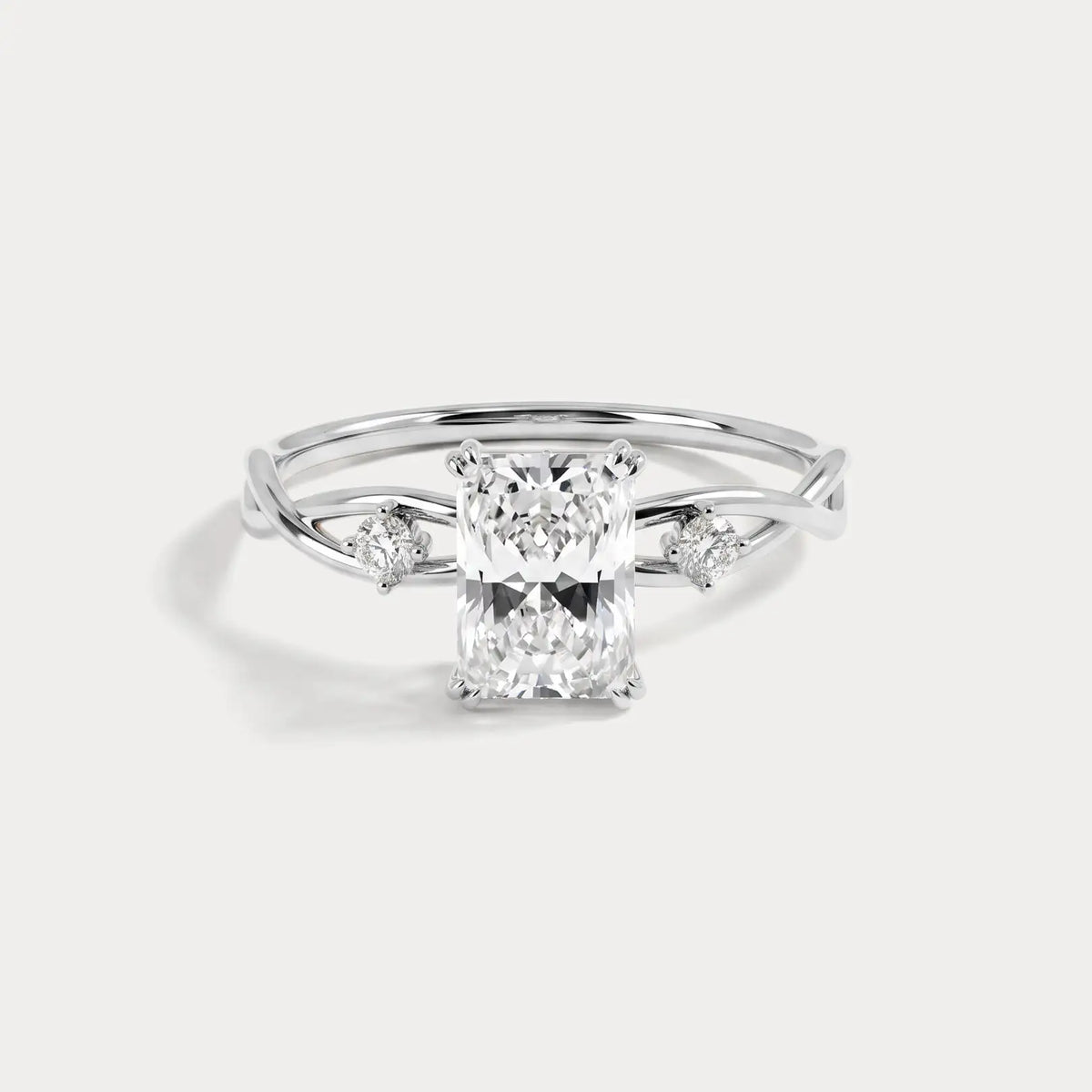 Amira丨1CT Radiant Cut Lab Diamond Twisted Three Stones Engagement Ring - Rings