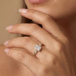 Amira丨1CT Radiant Cut Lab Diamond Twisted Three Stones Engagement Ring - Rings