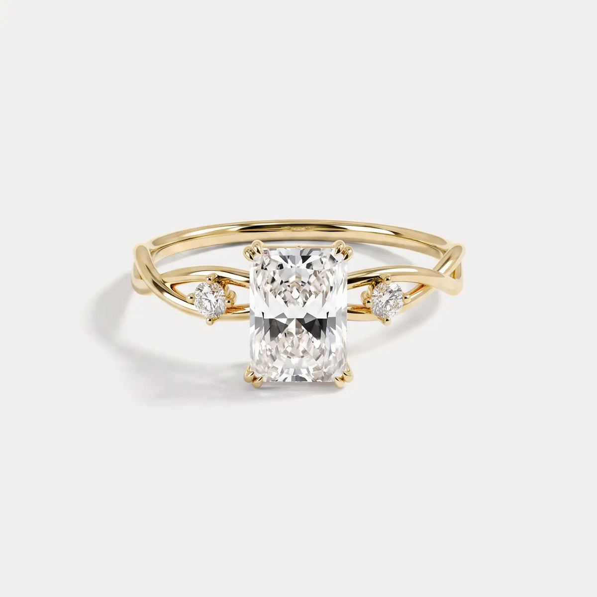 Amira丨1CT Radiant Cut Lab Diamond Twisted Three Stones Engagement Ring - Rings