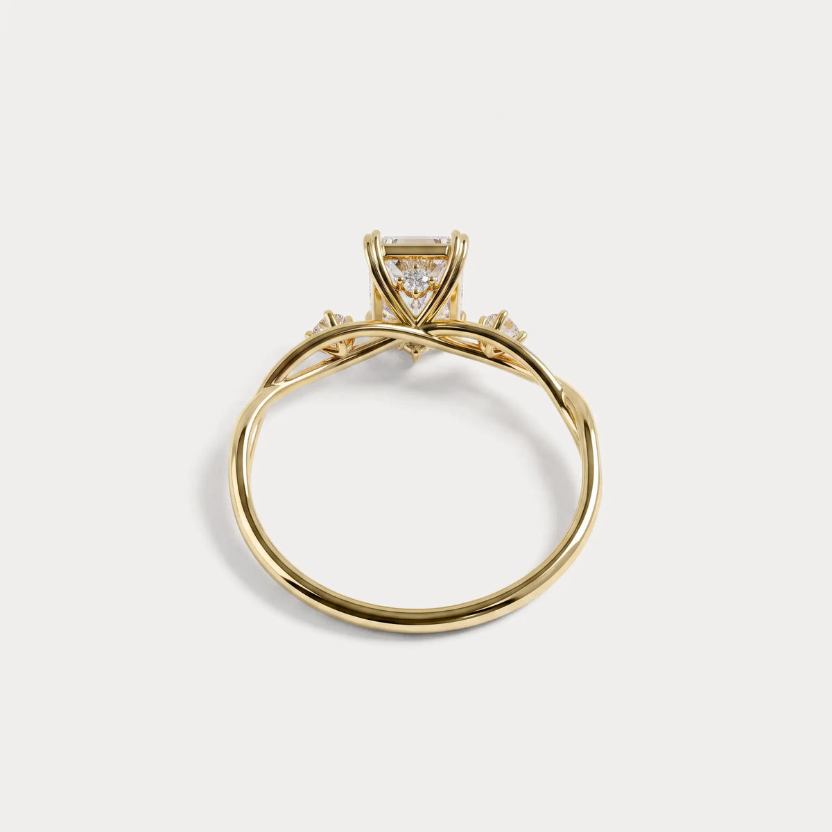 Amira丨1CT Radiant Cut Lab Diamond Twisted Three Stones Engagement Ring - Rings