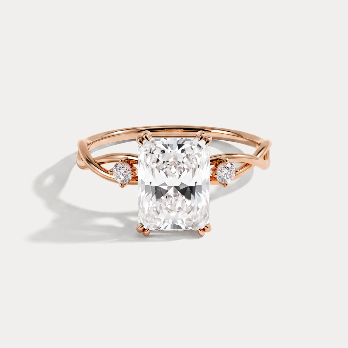 Amira丨2CT Radiant Cut Lab Diamond Twisted Three Stones Engagement Ring - Rings