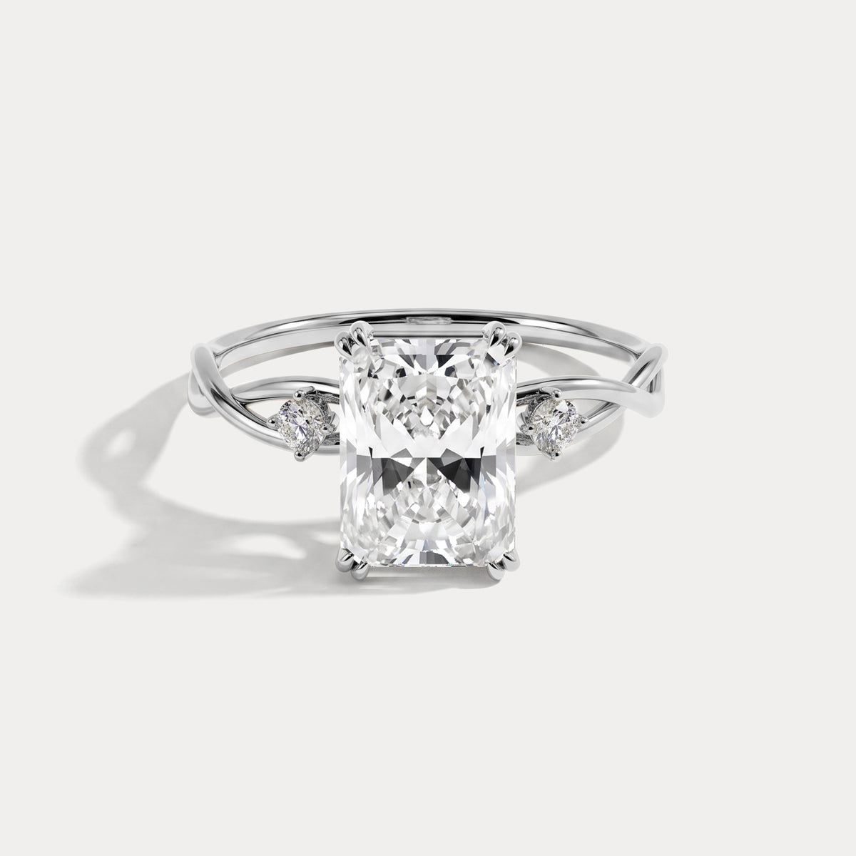 Amira丨2CT Radiant Cut Lab Diamond Twisted Three Stones Engagement Ring - Rings