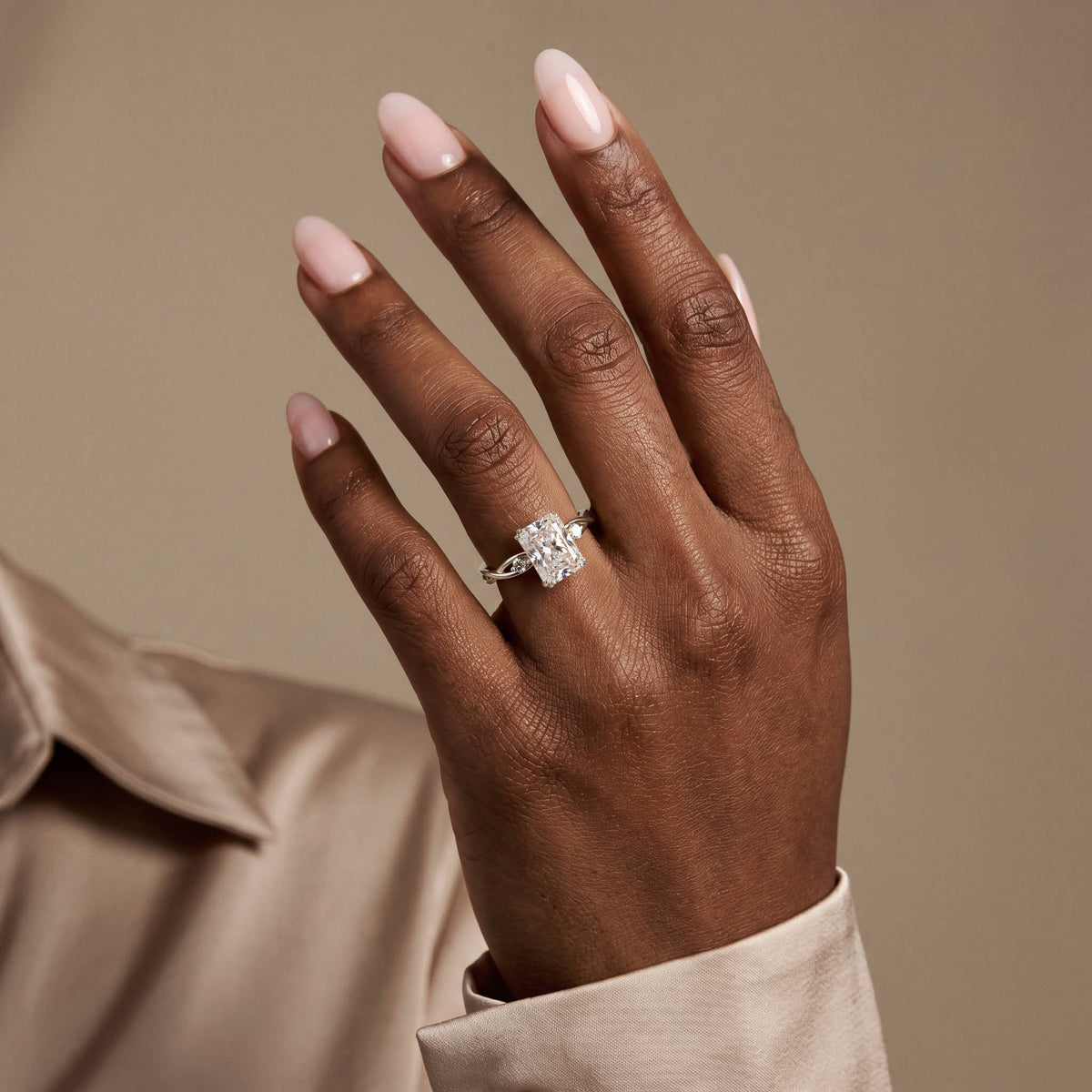 Amira丨2CT Radiant Cut Lab Diamond Twisted Three Stones Engagement Ring - Rings