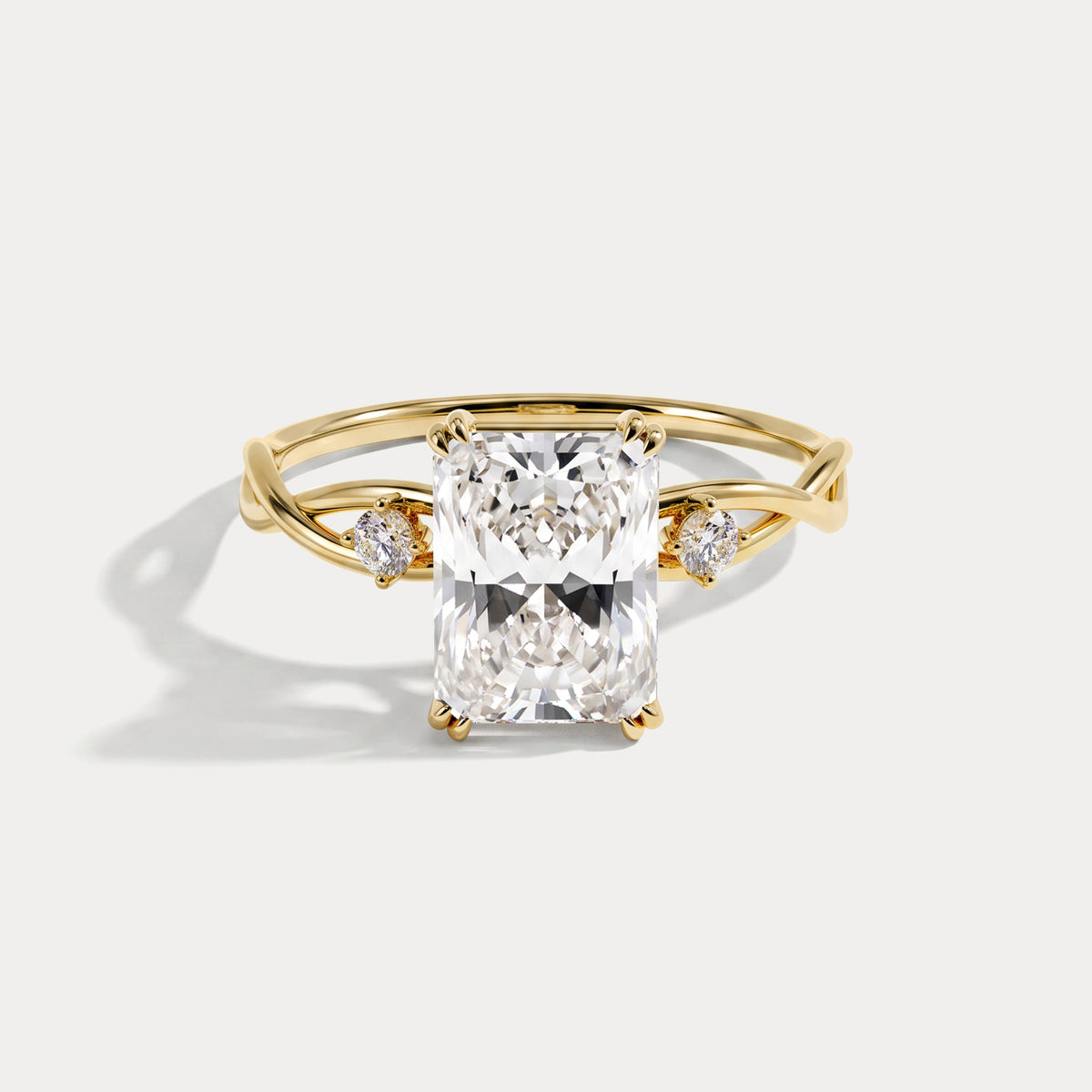 Amira丨2CT Radiant Cut Lab Diamond Twisted Three Stones Engagement Ring - Rings