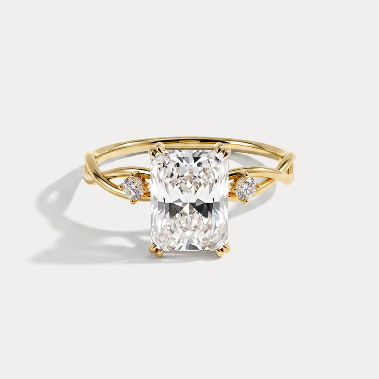 Amira丨2CT Radiant Cut Lab Diamond Twisted Three Stones Engagement Ring - Rings
