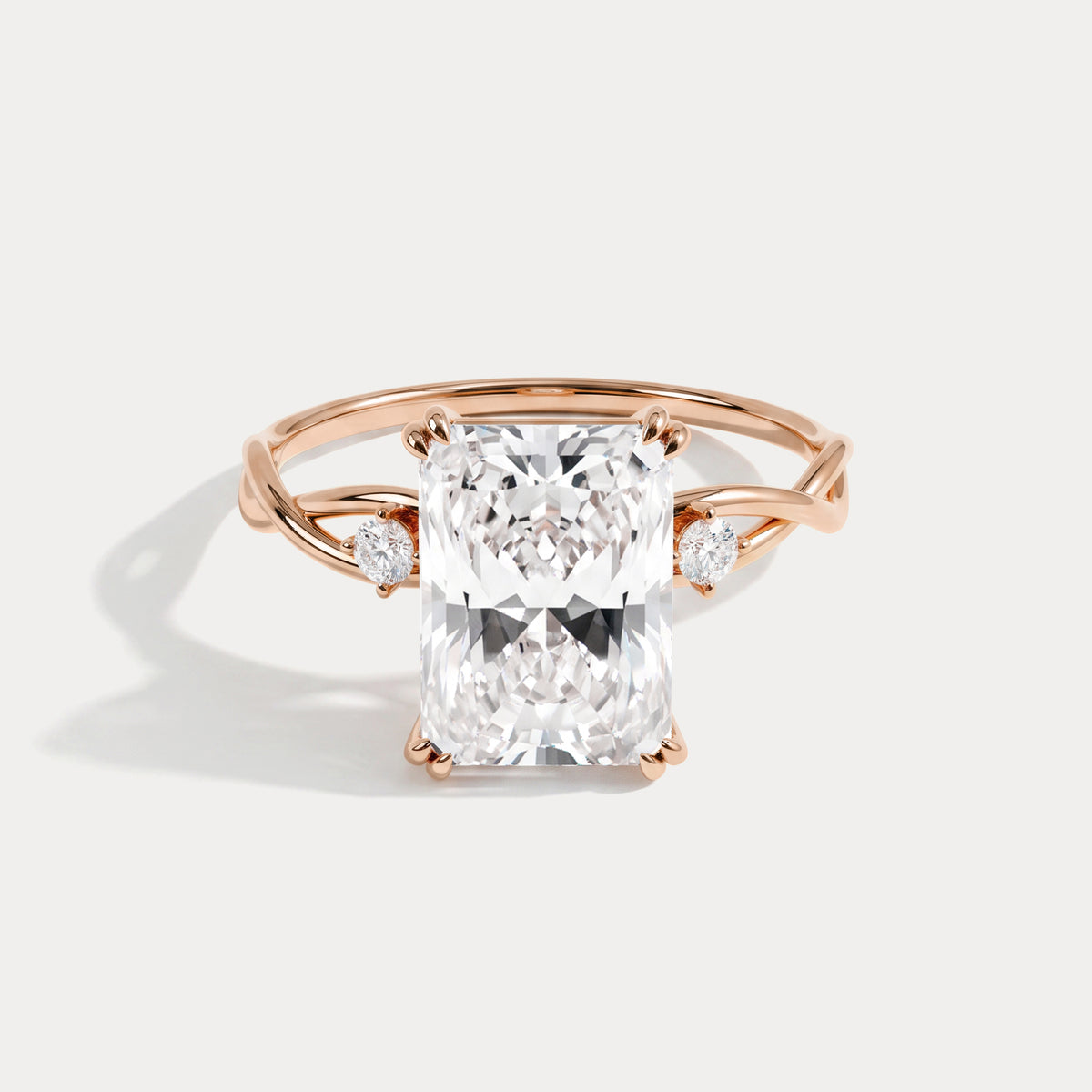 Amira丨3CT Radiant Cut Lab Diamond Twisted Three Stones Engagement Ring - Rings